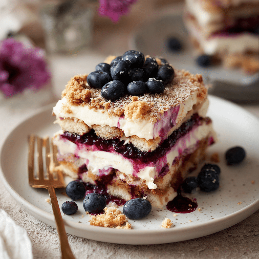 Vegan Blueberry Crumble Tiramisu – A Fruity, Creamy No-Coffee Delight 191 Vegan Blueberry Crumble Tiramisu