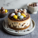 Vegan Mini Egg Cheesecake – The Ultimate No-Bake Easter Dessert 78 Vegan Mini Egg Cheesecake on rustic table with Easter decor